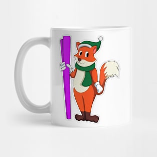 Fox as Skier with Skis and Bobble hat Mug